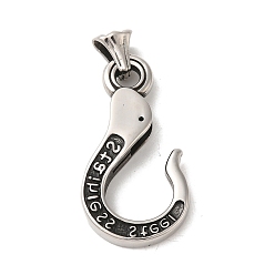 Antique Silver 304 Stainless Steel Pendants, Fish Hook Charm, Antique Silver, 45x23.5x6.5mm, Hole: 8.5x4mm