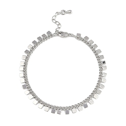 Квадрат Латунные браслеты с покрытием для женщин, платина, долговечный, без свинца и без кадмия, квадратный, 7-1/8 дюйм (18 см)