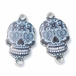 Acero Azul Claro Conectores de enlaces de esmalte de aleación, cráneo del azúcar, para el día de fiesta mexicano de los muertos, Platino, azul acero claro, 25.5x13.5x2.5 mm, agujero: 1.6 mm