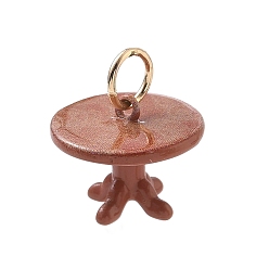 Coconut Brown Brass Enamel Pendants, Desk Charms, Golden, Coconut Brown, 12x14.5x14.5mm, Hole: 4.5mm