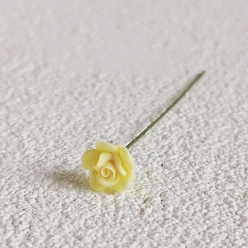 Желтый Имитационная модель розы из смолы с железной проволокой, украшение куклы, аксессуары для ролевых игр, желтые, 60x9 мм