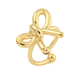 Настоящее золото 18K Ионное покрытие (ip) 304 открытые манжеты из нержавеющей стали для женщин, бантом, реальный 18 k позолоченный, 17x20 мм