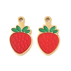 Клубника 304 из нержавеющей стали шармы эмали, ионное покрытие (ip), золотые, клубника, 12.5x7x1.5 мм, отверстие : 1.2 мм