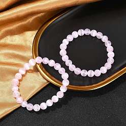 Pink Браслеты из круглых бусин из окрашенного натурального селенита для женщин, розовые, 3/8 дюйм (0.85 см), внутренний диаметр: 2-1/4 дюйм (5.6 см)