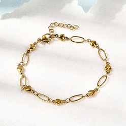 Золотой 304 из нержавеющей стали ссылка браслеты, овальные украшения для женщин, сердце, ионное покрытие (ip), золотые, 6-7/8 дюйм (17.6 см)