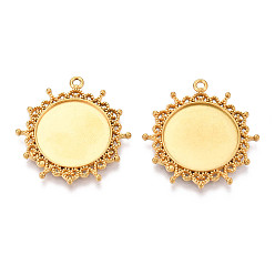 Настоящее золото 18K Не тускнеет 304 подвеска из нержавеющей стали кабошон, плоско-круглые, ионное покрытие (ip), реальный 18 k позолоченный, лоток : 20~20.5 мм, 34x32.5x2.5 мм, отверстие : 1.8~2 мм