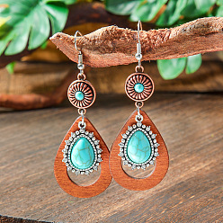 Teardrop Серьги-подвески из сплава и акрила в стиле бохо, античное серебро, слеза, 70x20 мм