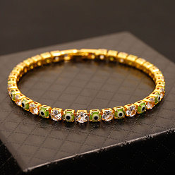 Желто-Зеленый Теннисные браслеты от сглаза для женщин из латуни, прозрачных кубических цирконий и смолы, золотые, желто-зеленый, 6-3/4 дюйм (17 см)