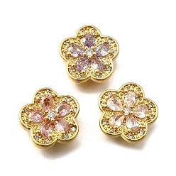 (52) Непрозрачная лаванда Многожильные звенья из латуни с паве из кубического циркония, цветок, реальный 18 k позолоченный, разноцветные, 14x14x6.5 мм, отверстие : 1.8 мм