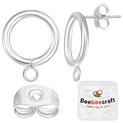 Посеребрённый 20шт. 304 фурнитура для сережек-гвоздиков из нержавеющей стали, с горизонтальными петлями и латунными фрикционными гайками из 20шт., 925 серебро покрытием, 18x14 мм, отверстие : 3.2 мм, штифты : 0.7 мм