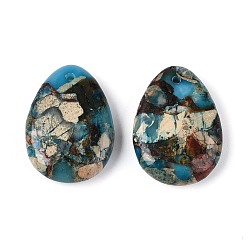 Озёрно--синий Подвески из окрашенной натуральной императорской яшмы, слезинки, Плут синий, 25~25.5x18~18.5x5.5~6.5 мм, отверстие : 1~1.5 мм