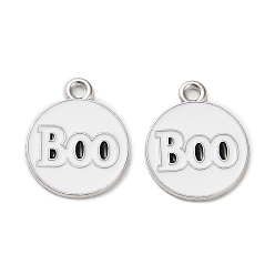 Платина Подвески из эмали и сплава, плоский круглый с подвеской в виде слова «бу», платина, 18x15x1 мм, отверстие : 1.6 мм