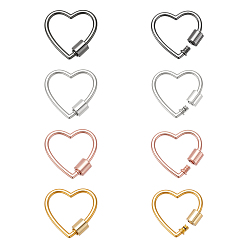 (52) Непрозрачная лаванда 8шт. 4 цветов, карабины-замки из цинкового сплава с винтовым креплением, подвески, сердце, разноцветные, 23.5x25x2 мм, 2 шт / цвет