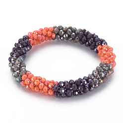 Кокосово-Коричневый Плетеный эластичный браслет крючком из стеклянных бусин, женские украшения ручной работы непель, кокосового коричневый, внутренний диаметр: 1-5/8 дюйм (4.2 см)