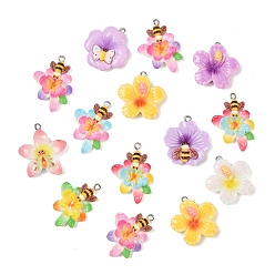 (52) Непрозрачная лаванда Подвески из смолы, цветок с насекомыми, с железной фурнитурой, разноцветные, 32x23.5x6.5 мм, отверстие : 2 мм