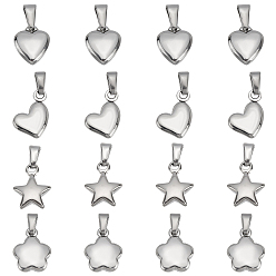 Stainless Steel Color 16Pcs 4 Style 304 Stainless Steel Charms, Mixed Shapes, Stainless Steel Color, 12~14x9~11x3~4mm, Hole: 2.5~3x6~8mm, 4pcs/style