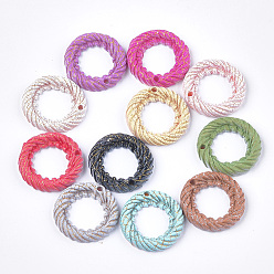 Gemischte Farbe Harzanhänger, Imitation gewebtes Rattan-Muster, Ring, Gemischte Farbe, 24x4 mm, Bohrung: 1.6 mm