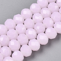 Pink Стеклянные бусины, имитация нефрита, граненые, рондель, розовые, 6x5 мм, отверстие : 1 мм, около 80~85 шт / нитка, 38~40 см