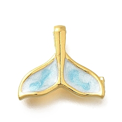Небесно-голубой Латунь эмаль прелести, прелести рыбий хвост, реальный 18 k позолоченный, голубой, 11x12.5x3 мм, отверстие : 2x1.4 мм