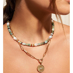 Flower Amazonite Ожерелья в стиле бохо с подвесками из натурального цветка амазонита в форме рондель для женщин, с медными застежками, золотые, 17.91 дюйм (45.5 см)