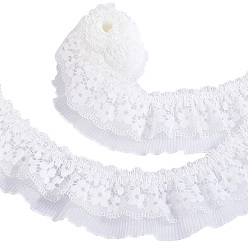White Polyester Lace Ribbon, for Curtain Material, White, 3-1/8 inch(80mm), about 2.00 Yards(1.83m)/pc