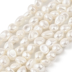 Белый Гальванические оболочки жемчужные бусы пряди, самородки, белые, 4.5~8.5x5.5~7x4.5~7 мм, отверстие : 0.8 мм, около 63 шт / нитка, 15.94'' (40.5 см)
