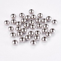 Stainless Steel Color 304 Stainless Steel Smooth Round Beads, Stainless Steel Color, 6x4.8mm, Hole: 2mm