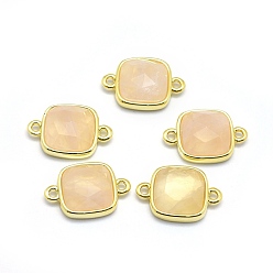 Розовый Кварц Соединители звеньев естественного розового кварца, с фурнитурой латунной золотого тона, квадратный, граненые, 16x11x5 мм, отверстие : 1.2 мм