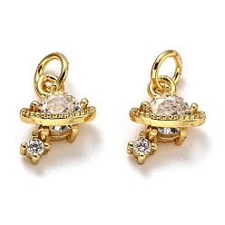 Real 18K Gold Plated Brass Micro Pave Cubic Zirconia Charms, with Jump Rings, Long-Lasting Plated, Planet, Real 18K Gold Plated, 11.5x8.5x5mm, Hole: 3mm