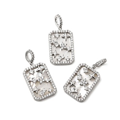 Платина Подвески из натуральной раковины и прозрачного кубического циркония, Латунный прямоугольник с подвесками в виде звезд., платина, 19.5x12.5x2.5 мм, отверстие : 3.5x2.5 мм