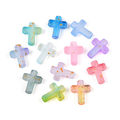 (52) Непрозрачная лаванда Пластиковые шарики, крестик, два тона, с золотой порошок, разноцветные, 15x12x4.5 мм, отверстие : 2 мм, Около 1610 шт / 500 г