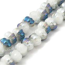 Stahlblau Galvanisierte Glasperlen mit halbem Regenbogen, Ton zwei, Kürbis, Stahlblau, 9x11x12 mm, Bohrung: 1.2 mm, ca. 74 Stk. / Strang, 23.23 Zoll (59 cm)