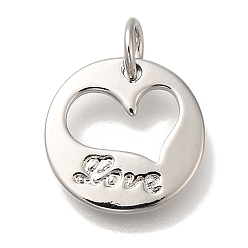 Платина Стойки обшивки латунные подвески, без кадмия и без свинца, долговечный, плоско-круглые с сердцем, с подвесками-кольцами, платина, 13x1.5 мм, отверстие : 3 мм