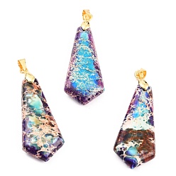 Темная Орхидея Кулоны из натуральной императорской яшмы, с медными петлями, воздушный змей, окрашенные, темные орхидеи, 42x15.1x5.8 мм, отверстие : 4.7x4 мм