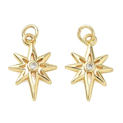Real 18K Gold Plated Brass Micro Pave Clear Cubic Zirconia Pendants, Sun Charms, Real 18K Gold Plated, 19x13x2mm, Hole: 3.5mm