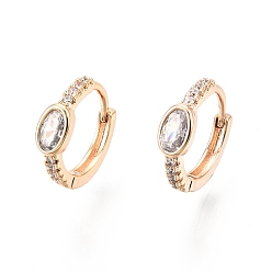 Прозрачный Стеклянные овальные серьги-кольца с фианитами, настоящие позолоченные украшения из латуни для женщин, без никеля , прозрачные, 18 мм, штифты : 14.5x13x2 мм