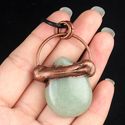 Зеленый Авантюрин Естественный зеленый авантюрин подвески, латунные подвески-капли, Красная медь, 30~35 мм