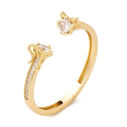 Золотой Женские открытые браслеты-манжеты из латуни дракона с прозрачным фианитом и стеклом, золотые, внутренний диаметр: 2-1/8 дюйм (5.4 см)