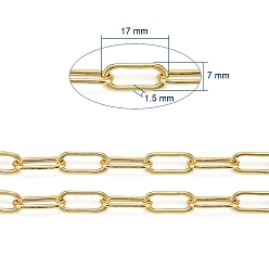 Real 18K Gold Plated Brass Paperclip Chains, Drawn Elongated Cable Chains, Unwelded, Long-Lasting Plated, with Spool, Real 18K Gold Plated, 17x7x1.5mm, about 16.4 Feet(5m)/roll