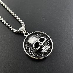 Нержавеющая Сталь Цвет Стиль панк 304 ожерелья с подвеской в виде черепа из нержавеющей стали для мужчин и женщин, цвет нержавеющей стали