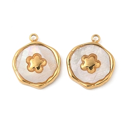 Цветок 304 подвески из натуральной ракушки из нержавеющей стали, плоские круглые прелести, реальный 18 k позолоченный, цветок, 15.5~16x12.5~13.5x2.5 мм, отверстие : 1.5 мм