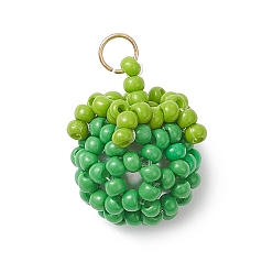 Зеленый Подвески в виде томатов из стеклянных бусин, с 304 открытым стопорным кольцом из нержавеющей стали, зелёные, 16x14x12 мм, отверстие : 3 мм