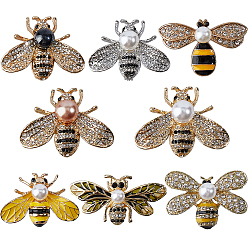 (52) Непрозрачная лаванда 8 шт 8 стили сплава эмалевые броши, с горный хрусталь и пластиковые шарики, Пчелы, разноцветные, 25.5~31x36.5~56 мм, 1 шт / стиль