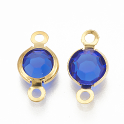 Синий 304 соединительные звенья нержавеющие, со стеклом, плоско-круглые, золотые, синие, 12x6x3 мм, отверстие : 1.5 мм