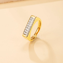 Золотой 304 Кольца из нержавеющей стали с кристаллами и стразами, прямоугольные, золотые, размер США 7 (17.3 мм)
