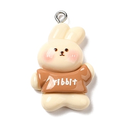 Кролик Непрозрачные подвески смолы, с платиновыми железными петлями, цвет колоса кукурузы, кролик, 33x20.5x8 мм, отверстие : 2.5 мм