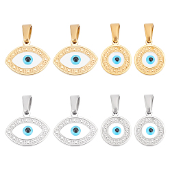 Goldenen und Edelstahl Farbe 8 PC 4 Stil 304 Edelstahlanhänger, mit Emaille, Mischformen mit bösem Blick, goldenen und Edelstahl Farbe, 12~12.5x10~15x2 mm, Bohrung: 4.5~5x2.5~3 mm, 2 Stück / Stil