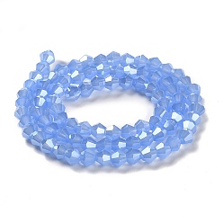 Dodger Blue Imitation Jade Electroplate Glass Beads Strands, Pearl Luster Plated, Faceted, Bicone, Dodger Blue, 4x4mm, Hole: 0.8mm, about 87~98pcs/strand, 12.76~14.61 inch(32.4~37.1cm)