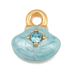 Turquoise Pálido 304 colgantes de esmalte de acero inoxidable, encantos de forma de concha, con diamante de imitación, revestimiento de iones (ip), real 18 k chapado en oro, turquesa pálido, 11x9.5x4.5 mm, agujero: 1.6 mm