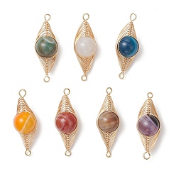 (52) Непрозрачная лаванда Натуральный полосатый агат (окрашенный и термически обработанный), соединительные звенья «конский глаз», подвески, с обмоткой из медной проволоки, золотые, разноцветные, 38~38.5x12.5~13.5x12~12.5 мм, отверстие : 2.5~3 мм